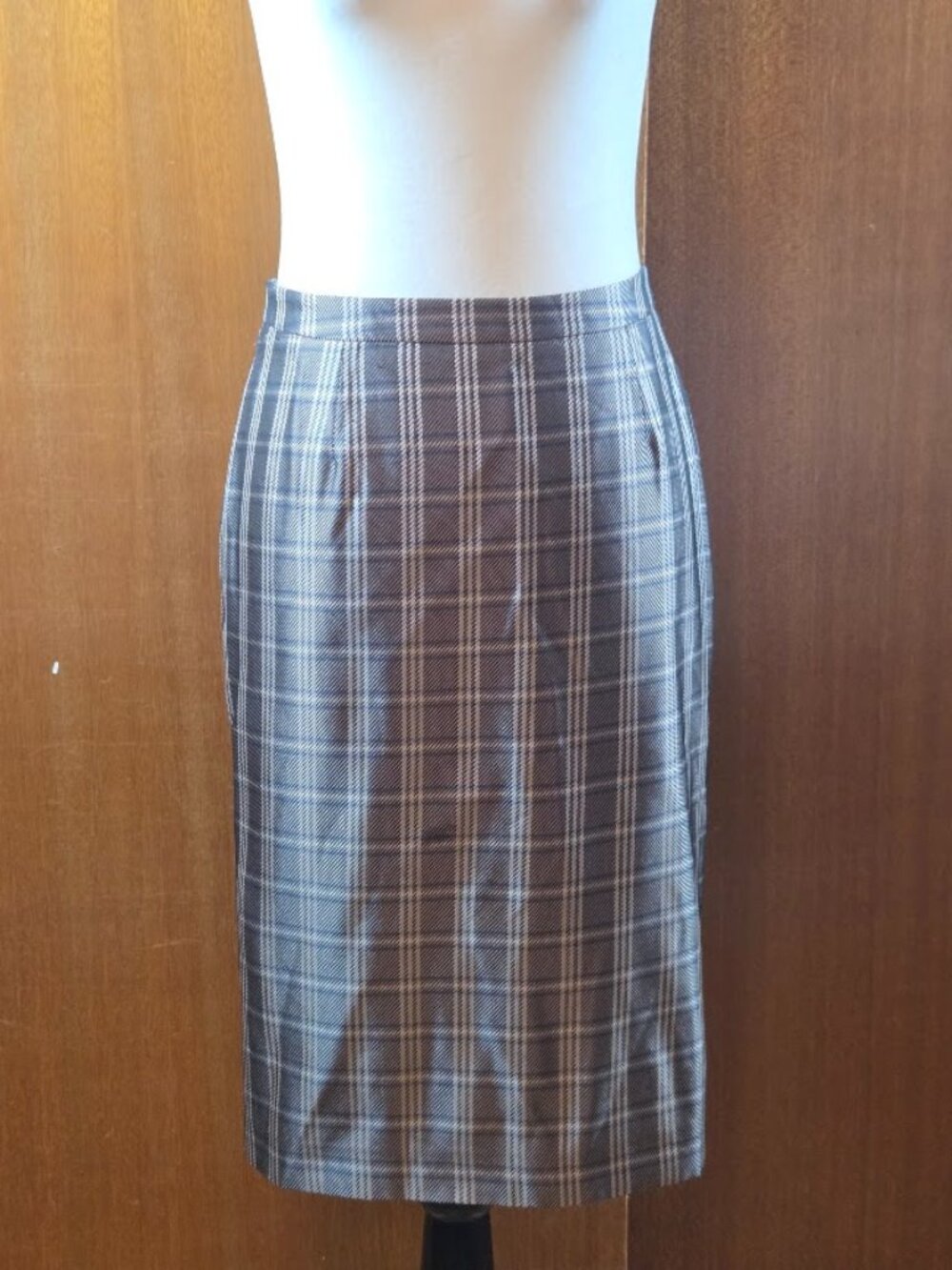 Giorgio Armani F/W 2008 Silk Blend Bronze Plaid Pencil Skirt - Size IT 36 / US 0